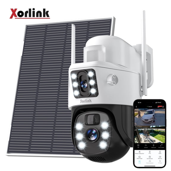 Xorlink 4K/8MP Solar Security Camera, 360° View Wireless Outdoor Camera, Waterproof PIR Detection, Rechargeable Battery Powered Home Dual Lens Surveillance Camera with Color Night Vision 2-Way Audio