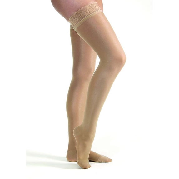 JOBST UltraSheer Compression Stockings, 20-30 mmHg, Thigh High, Silicone Lace Band, Closed Toe, Natural, Small