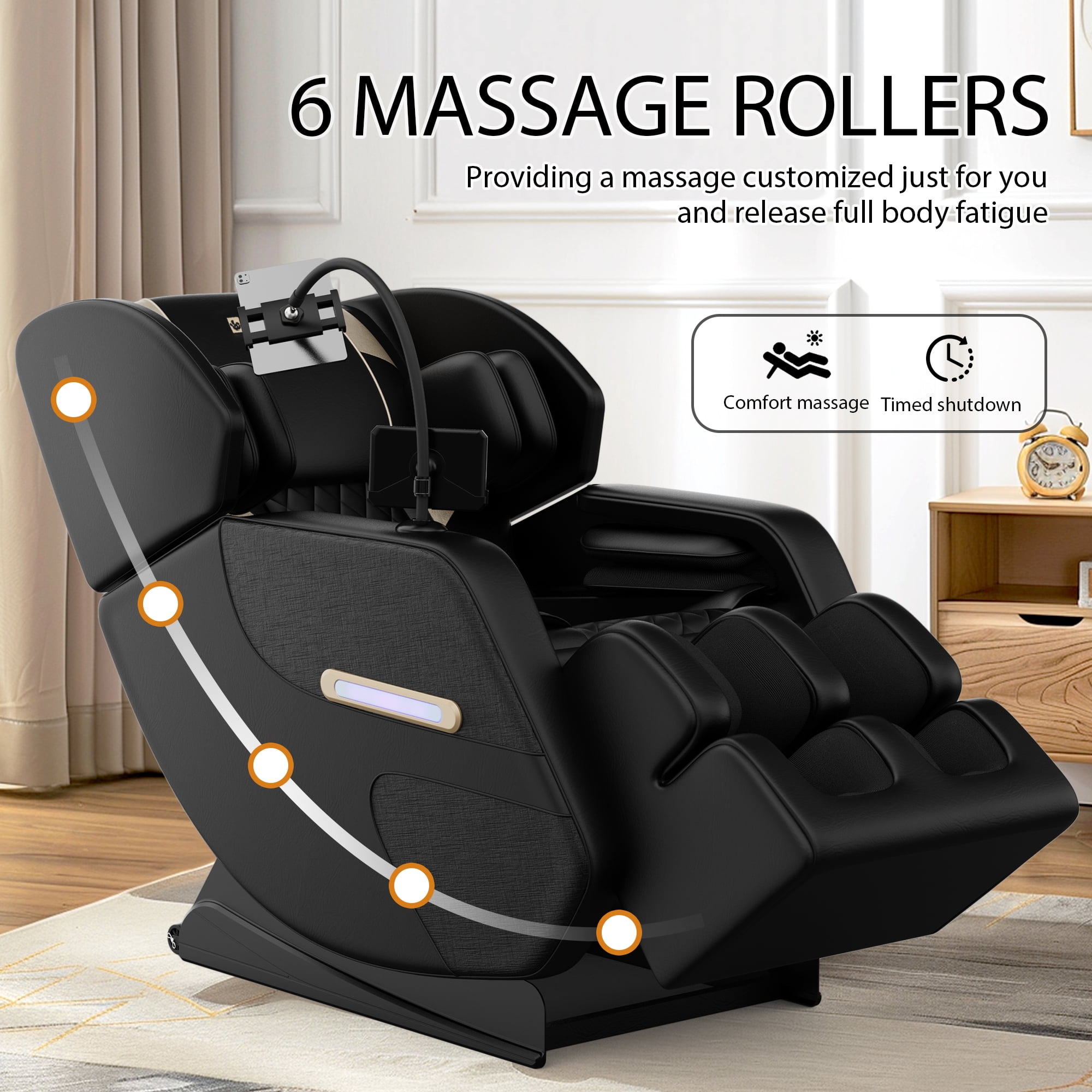 AENKYO Zero Gravity Full Body Massage Chair Recliner Includes Heating, Airbags, Wireless Connectivity, Foot Roller, and Touch Screen Black