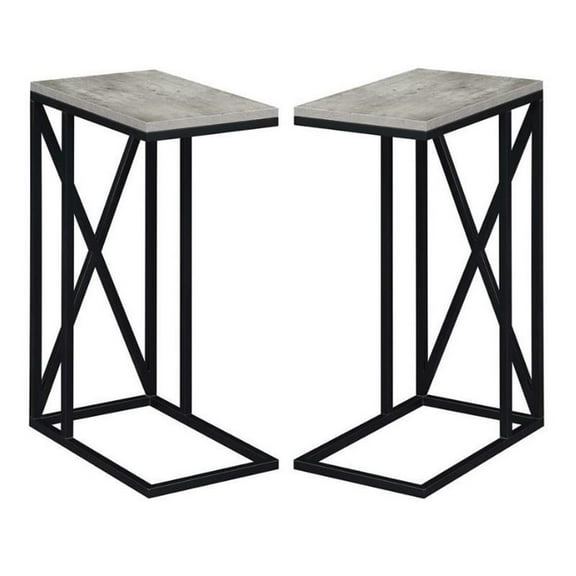 Home Square Tucson C End Table in Gray Wood Finish with X Metal Frame - Set of 2