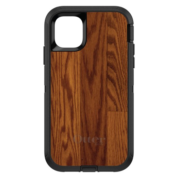 DistinctInk OtterBox Defender Custom Case for Apple iPhone 15 (6.1" Screen) - Printed Wood Grain Image - Wireless Charging Compatible