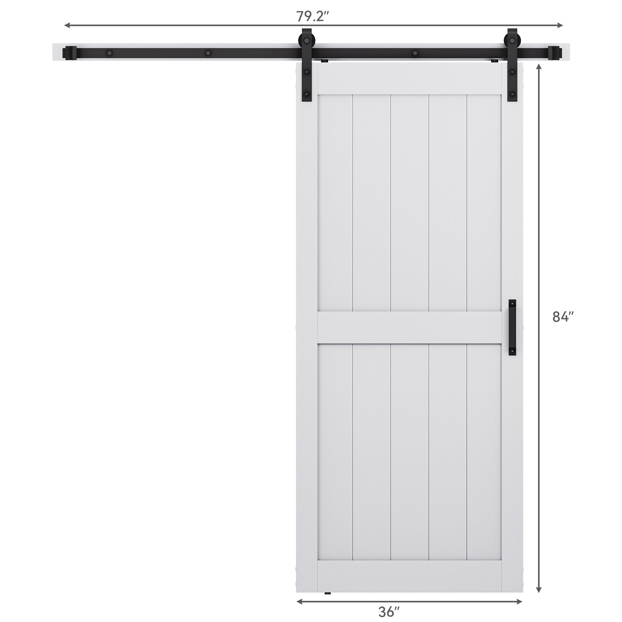 Dextrus HStyle Solid Core Single Barn Door 36 in x 84 in White Barn Door Hardware Kit