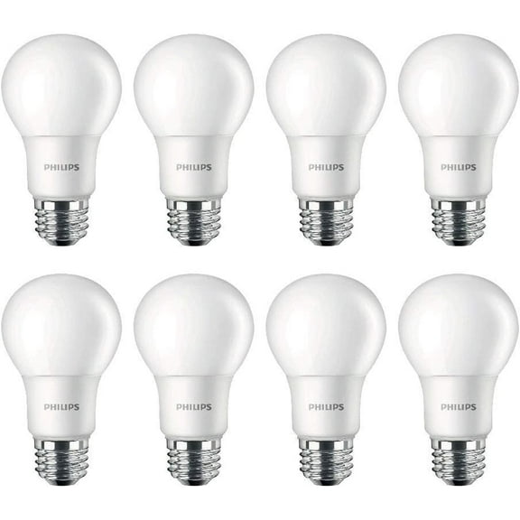 Philips LED Light Bulb, A19 Non-Dimmable Frosted, 800 Lumens, 10 Watts, Daylight White, 8-Pack