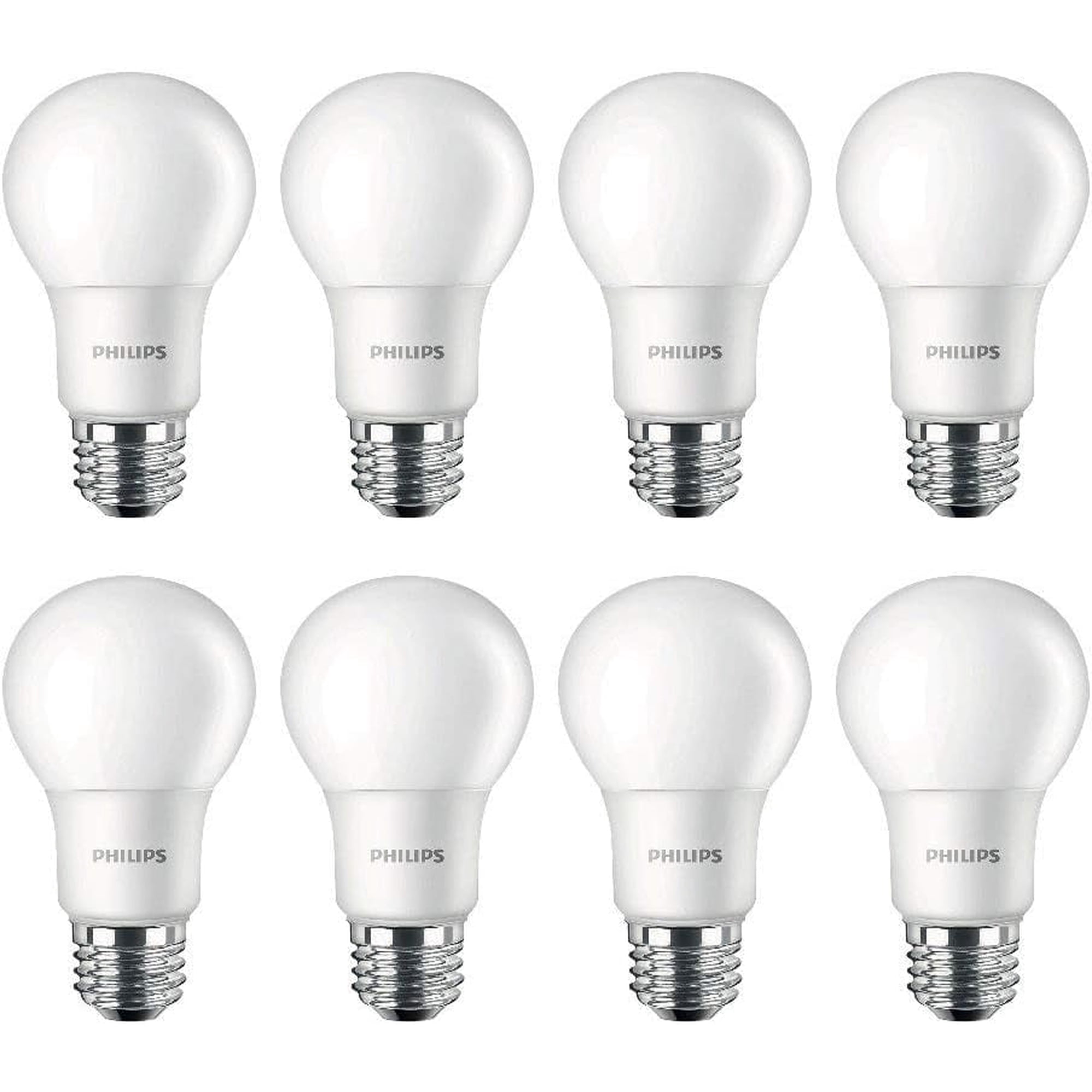 Philips LED Light Bulb, A19 Non-Dimmable Frosted, 800 Lumens, 10 Watts, Daylight White, 8-Pack