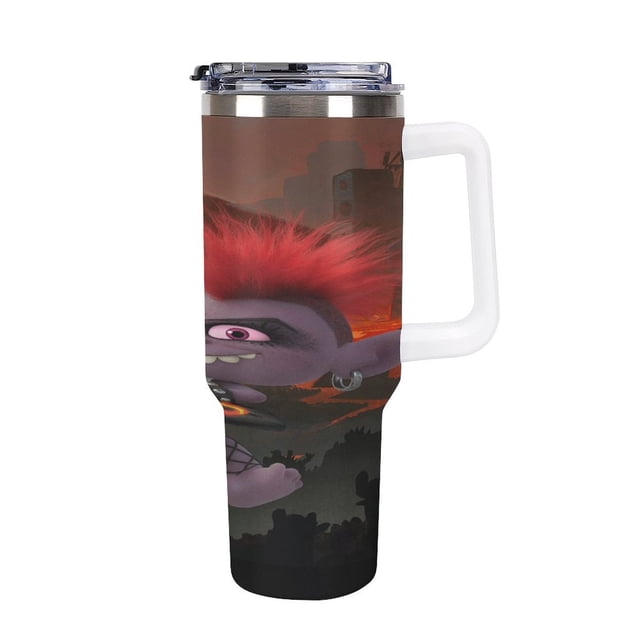 Taza de viaje para automóvil de gran capacidad Trolls World Tour, taza de café de 40 oz, taza con pajita para automóvil, taza de viaje, taza de vacío, taza de acero inoxidable