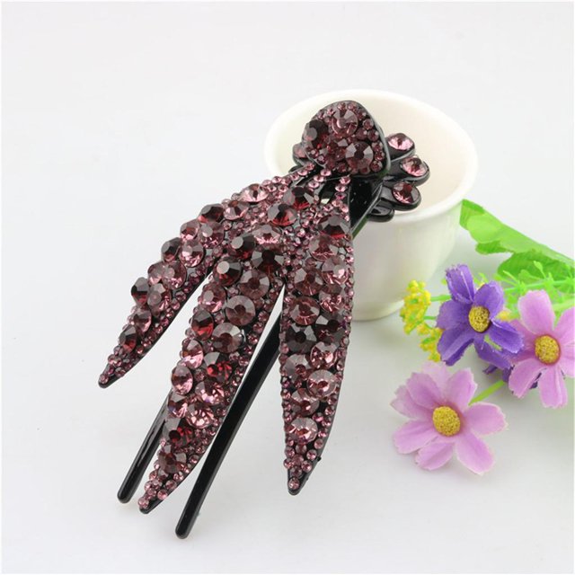 linda mujeres niñas flor brote de plátano pasador de cabellero horquilla Púrpura Salvador Crystal Banana Barrette