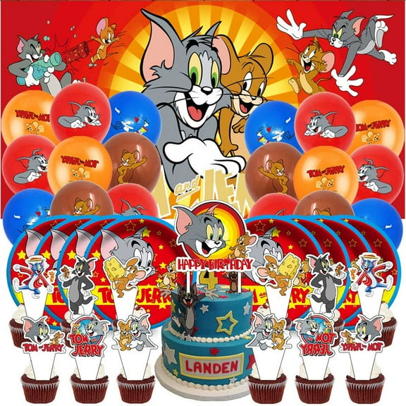 Tom and Jerry Birthday Party Supplies Balloons Paper Plates Decoration Cake Topper Decor Tableware Banner Backdrop