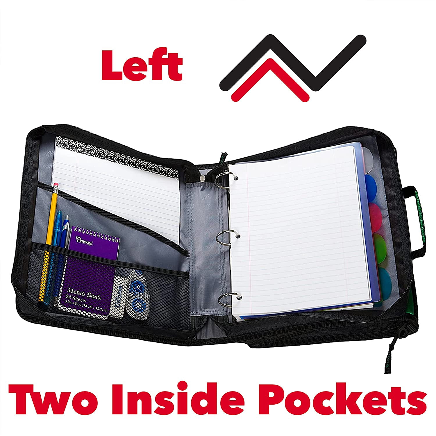 Case-it The Z Shape Zipper Binder - Two Binders in One - Double Sided 1.5 Inch D-Ring - Multiple Pockets - 500 Page Capacity - Comes with Shoulder Strap, Jet Black Z-176