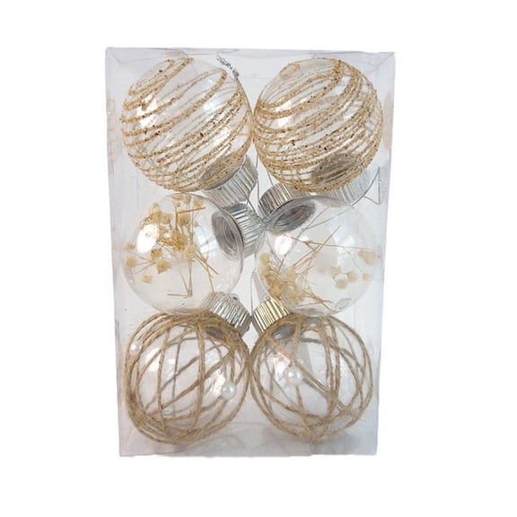 Wadada 6PCS Christmas Ball Ornaments 60mm/2.3" Large Shatterproof Clear Plastic Boho Farmhouse Neutral Rustic Christmas Ornaments Hanging Christmas Tree Decorations Ornaments Set Xmas Party Home Decor