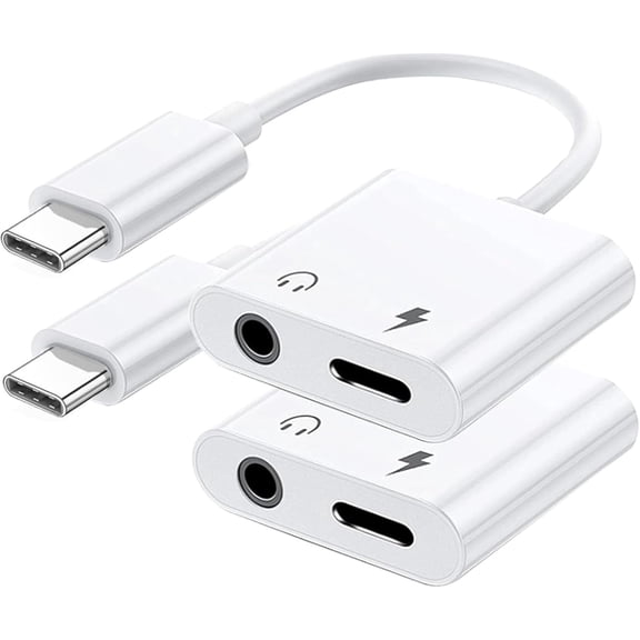 2 Pack USB C to 3.5mm Headphone and Charger Adapter, 2-in-1 USB C to Aux Jack Dongle Cable Cord with PD Fast Charging for iPhone 16 Pro/15 Pro Max, iPad Pro, Galaxy S23/S22/S21/S20 Ultra, Pixel