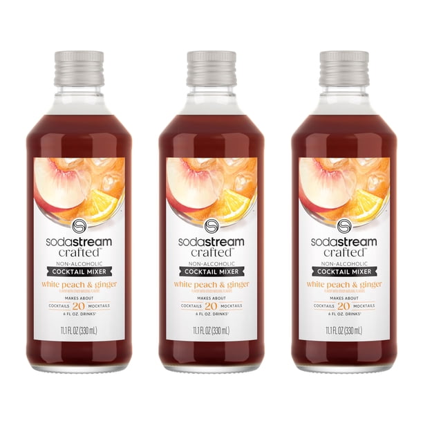 Mezcladores de Cócteles SodaStream Crafted: Sabor Durazno Blanco y Jengibre, Mezcladores sin alcohol para cócteles y mocktails espumosos, 11.1 FL OZ (Paquete de 3)