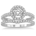 thumbnail image 2 of 1.00 carat Antique Floral Halo Bridal set with Round Cut diamond in 10k White Gold, 2 of 3