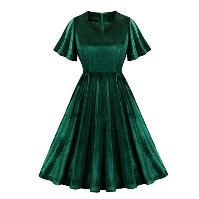Robe d'Été pour Femme, Robe Décontractée à Col en V et Manches Courtes avec Détail à Volants, Robe Douce de Couleur Unie pour Usage Quotidien