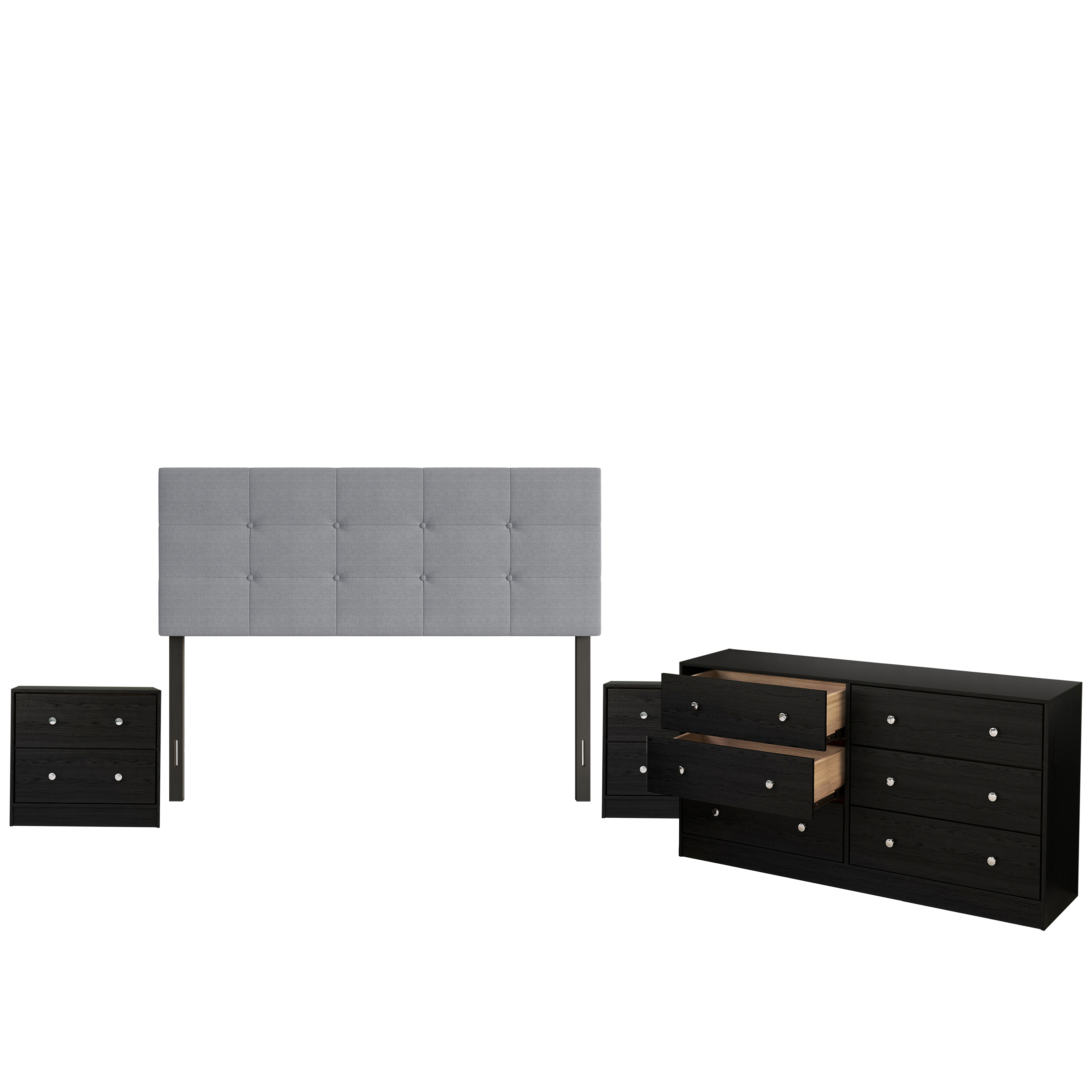 Home Design Gina Upholstered Headboard with Altoona Dresser and 2 Nightstands; Bedroom Set