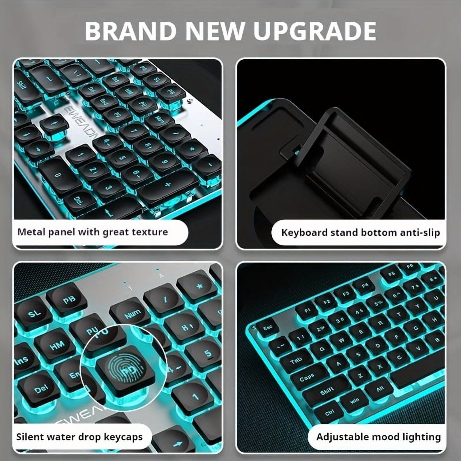 Silent wired gaming keyboard, LED backlit full-size ergonomic office keyboard, slim and quiet design, suitable for work and study, compatible with Windows laptops, ideal for offices, schools, dormito