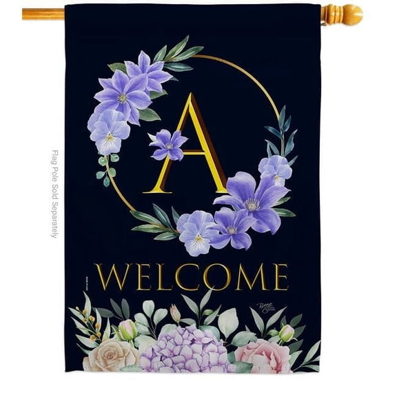 Breeze Decor H130235-BO 28 x 40 in. Welcome A Initial House Flag with Spring Floral Double-Sided Decorative Vertical Flags Decoration Banner Garden Yard Gift