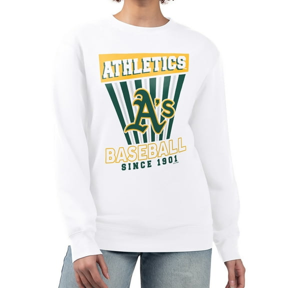 Women's Starter White Oakland Athletics Poster Print Team Fleece Pullover Sweatshirt