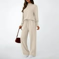 thumbnail image 6 of Women's Round Neck Sweatshirt Wide Leg Sweatpants Casual Suit Sportswear Set, for Winter Lounge and Sports Activities,Beige,L, 6 of 7