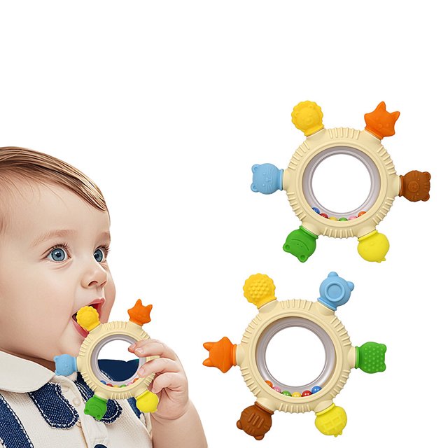 Mordedor de silicona en forma de mancuerna para bebés de 0 a 12 meses, sin BPA, juguete para morder, regalo unisex para recién nacidos