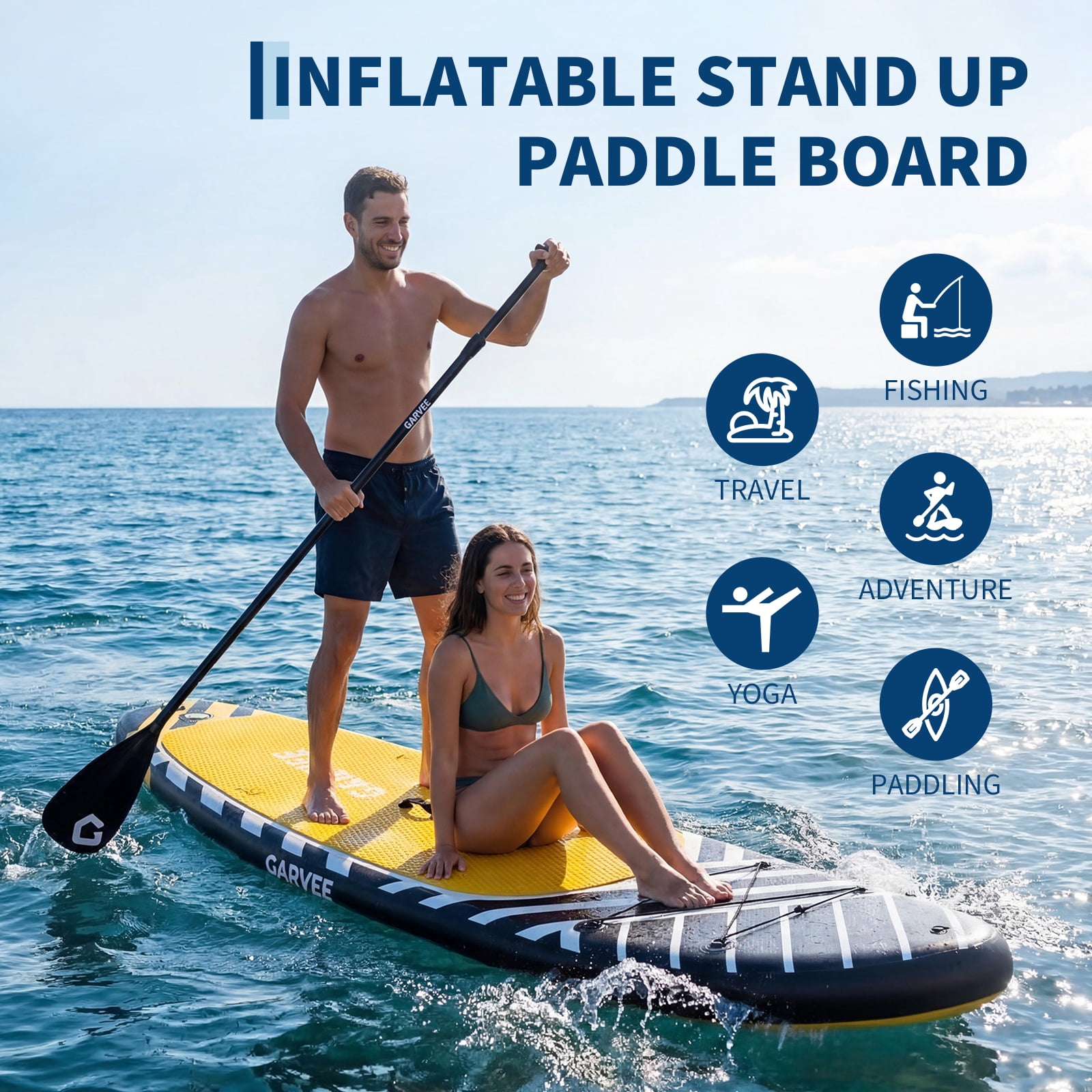 Garvee 12ft Inflatable Stand Up Paddle Board with Premium SUP Accessories,400 lb Capacity,Black