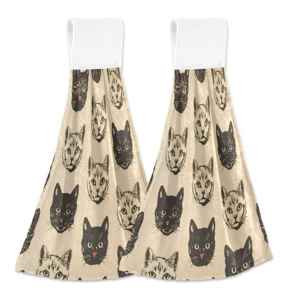2 Bathroom Towels Kitchen Towels 18.2x14In Velcro Hand Wipes Dish Cloths & Dish Towels Washroom Towels Face Towel Hand Wipes Black Cat