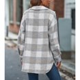 thumbnail image 3 of Defitshape Women's Long Sleeve Jacket Thermal Shirt Jacket Plaid Printed High Low Fashion Fall Cute Soft Outerwear Grey XX-Large, 3 of 4