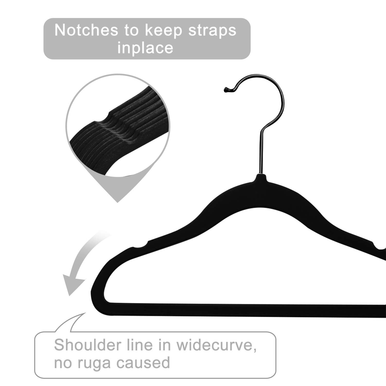 Hangers Non-slip & 11.8 Inch For Clothes Pack Of 50(black/black)