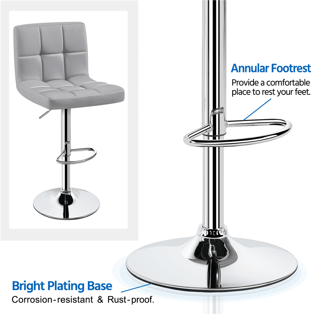 Alden Design Adjustable Bar Stool Faux Leather Counter Height Mid-Back Bar Chair Set of 2, Light Gray
