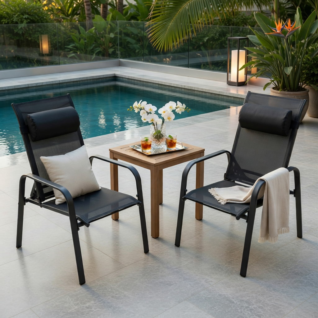 Hommoo 3-Piece Outdoor Rocking Patio Set, 2 Steel Glider Chairs + Red Cushioned Coffee Table for Backyard, Deck & Porch, Red