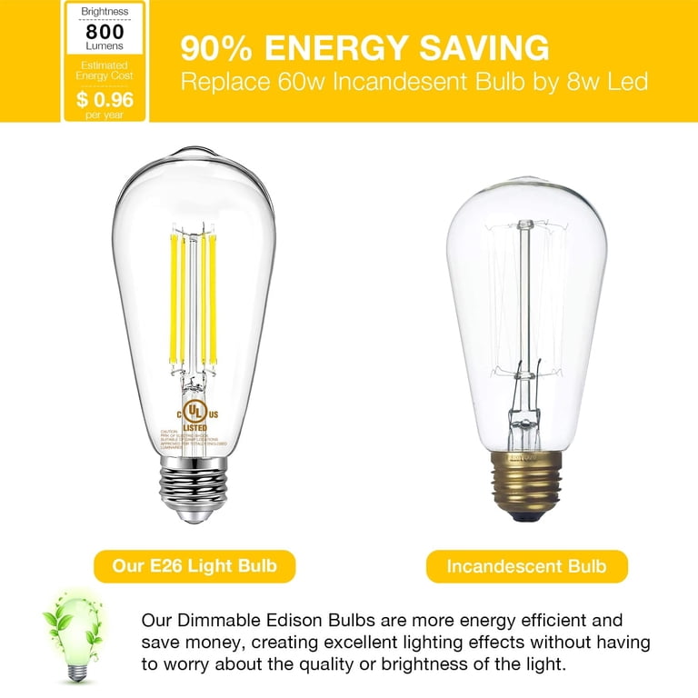 DAYBETTER Edison LED Vintage Bulbs, Dimmable, 60W Equivalent, 8 Pack photo 6