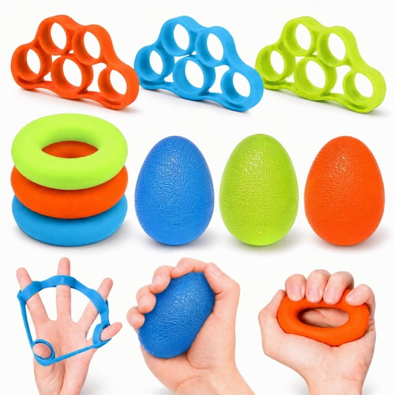9 Pcs Grip Strength Trainer and Hand Strengthening Devices, with Finger Stretcher and Stress Balls, for Rock Climbing, Guitar, and Hand Conditioning