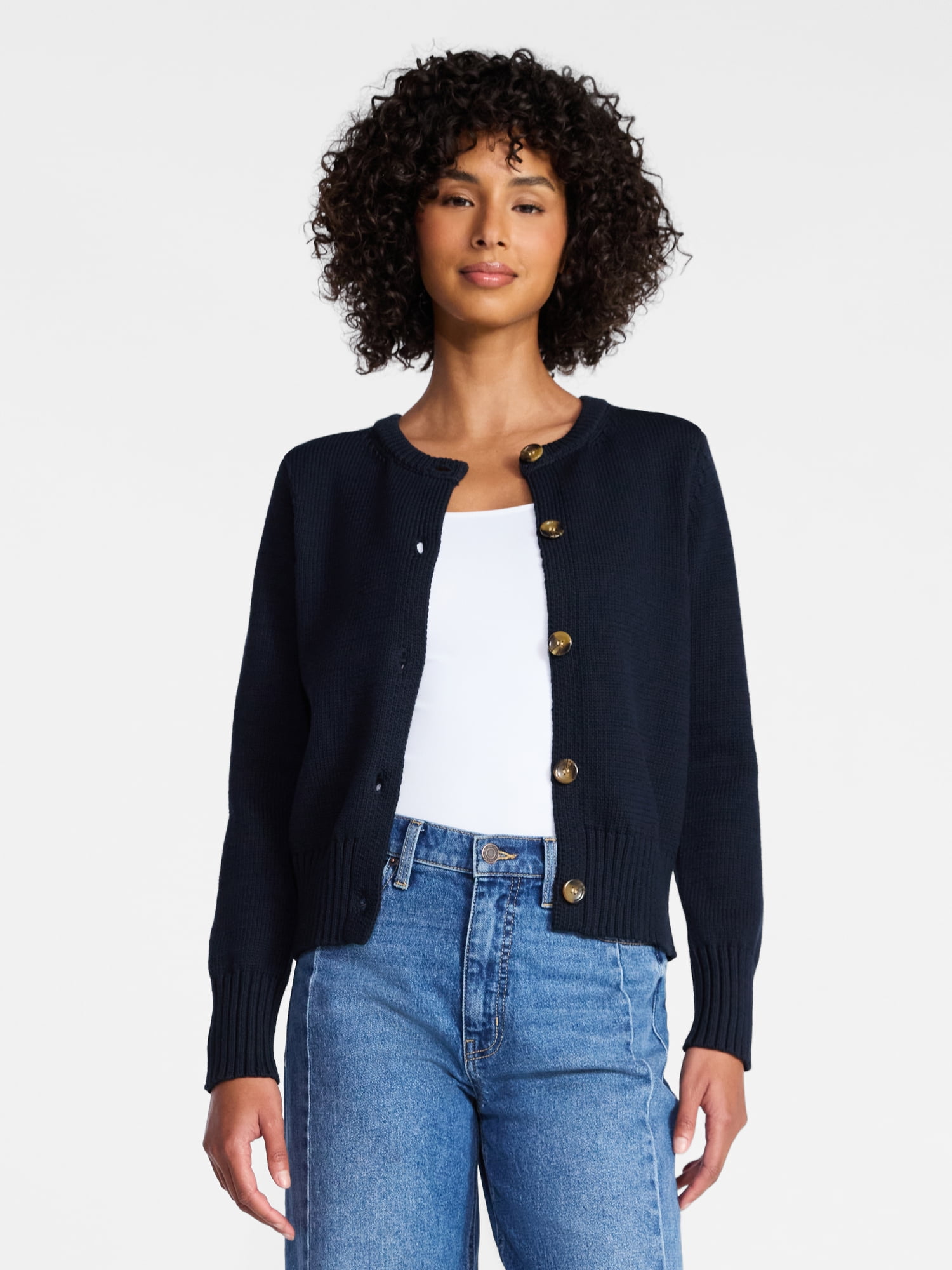 Time and Tru Women's Button Front Cardigan Sweater, Midweight, Sizes XS-XXXL