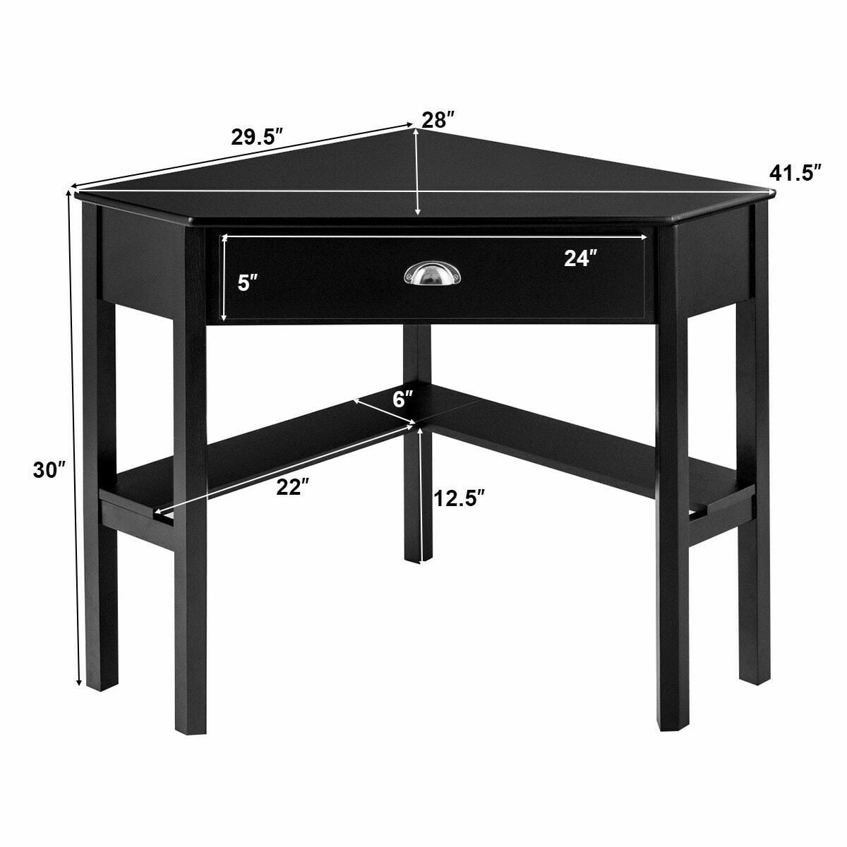 Costway Triangle Computer Desk Corner Office Desk Laptop Table w/ Drawer Shelves Rustic Black
