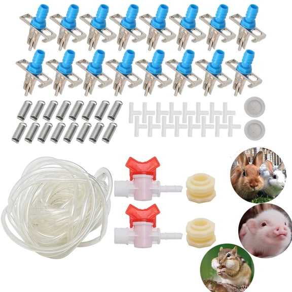 Automatic Rabbit Watering Kit with 16 Nipples & 39ft Hose, Leak-Proof Nipple Drinker System for Rabbits, Guinea Pigs, Chickens - Drip-Free Cage Waterer with Springs & T-Fittings