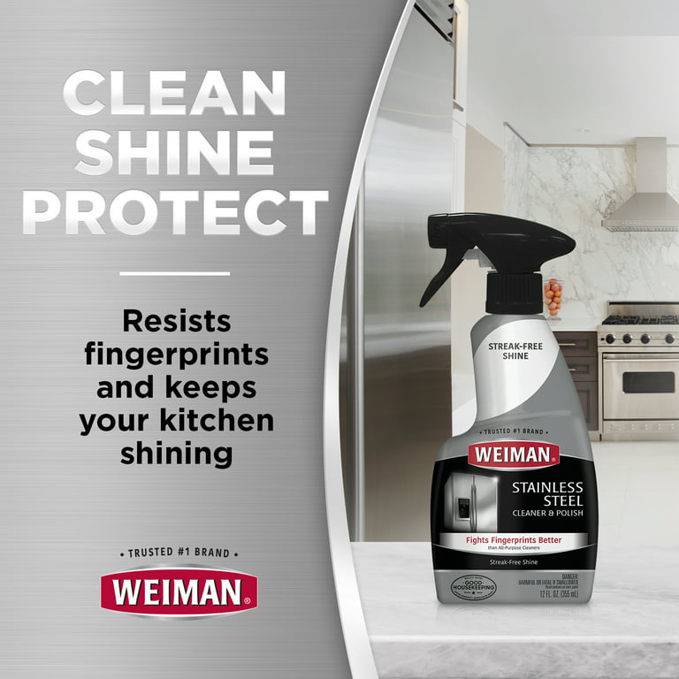 Weiman Stainless Steel Cleaner and Polish - (2 Pack) - Protects Appliances  from Fingerprints and Leaves a Streak-Free Shine for Refrigerator