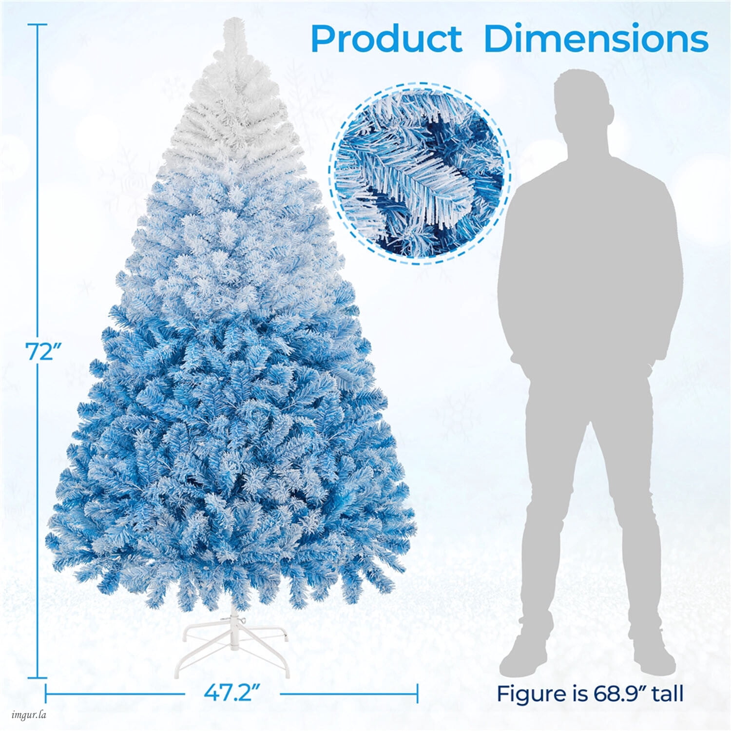 Alden Design 6FT Pre-lit Artificial Christmas Tree Holiday Decorative Fir Tree with Foldable Stand and Warm Lights,Lake Blue Gradient