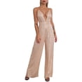 thumbnail image 4 of Jumpsuits for Women Casual Suspenders Deep V Neck Sequined Wide Leg Romper,Rose Gold,XL, 4 of 6