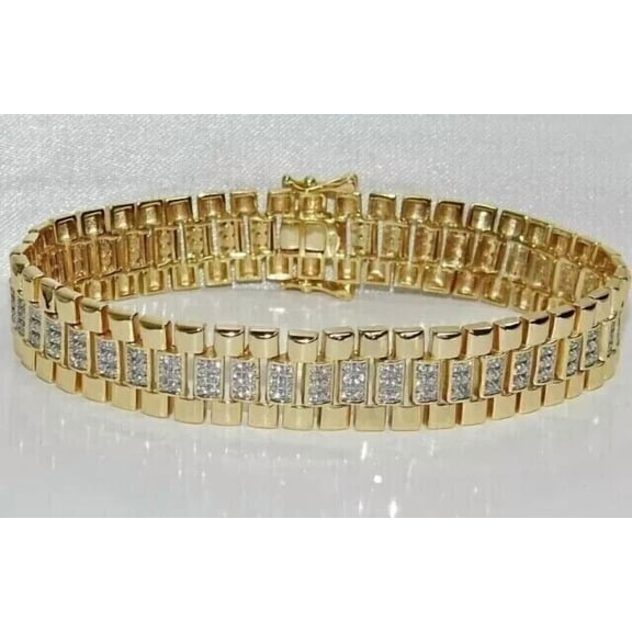 Tennis Bracelet Men's 6 CT White Round Cut Moissanite 14K Yellow Gold Plated