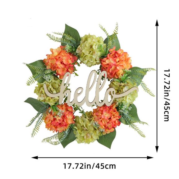 Esaierr Hello Wood Brand Simulation Garland Wreath Door Hanging Hydrangea Vine Ring Window Decoration Farmhouse Wreath