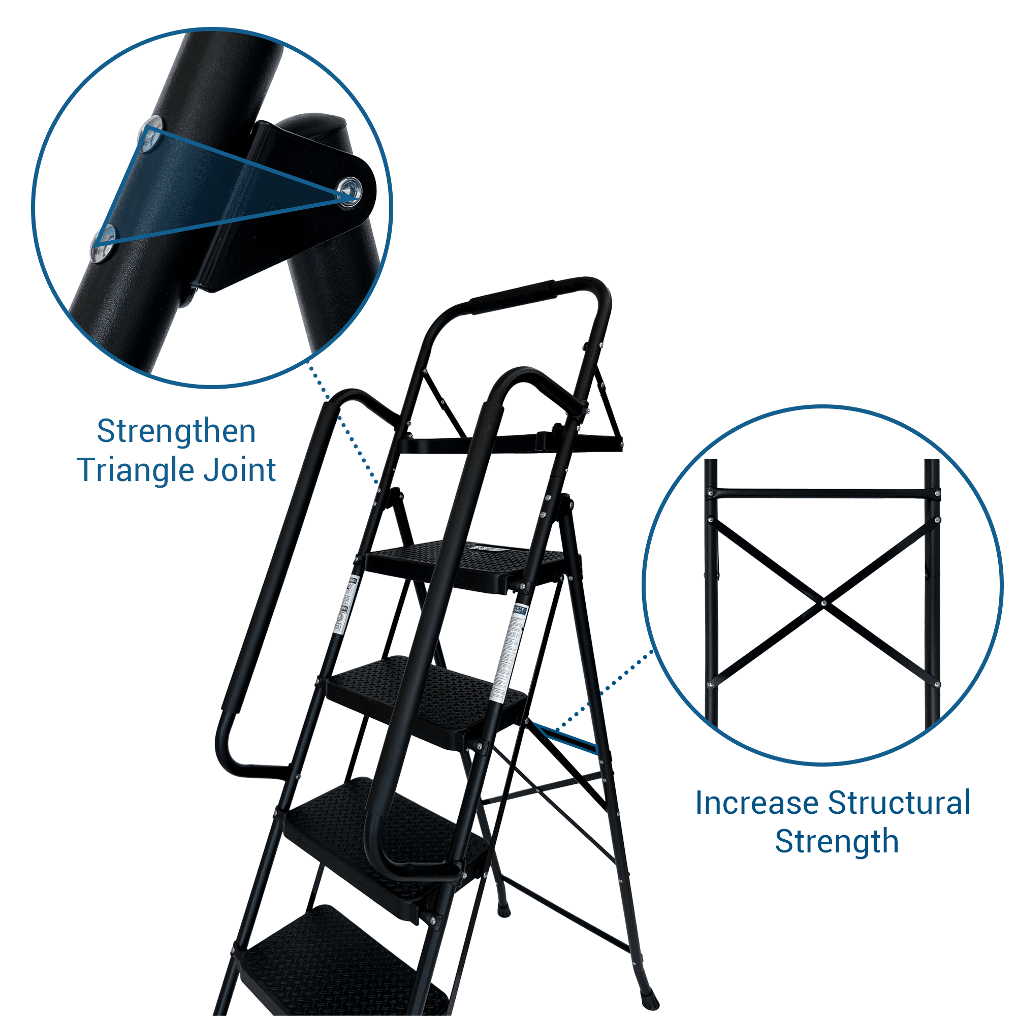 Step Ladder, Folding Step Stool with Wide Anti-Slip Pedal, Sturdy Steel Ladder, Convenient Handrail, Lightweight, Portable Steel Step Stool