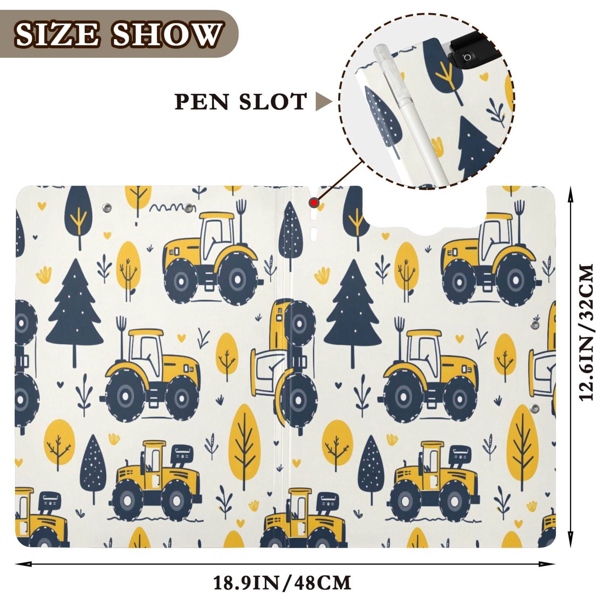 FORMRS A4 Clipboard Folder with Pen Holder Horizontal Foldable School Office Binder, Cartoon Truck Pattern