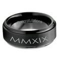 thumbnail image 2 of Tungsten Congrats Grad Class Of 2019 Roman Numerals Engraved Band Ring 8mm Men Women Comfort Fit Black Step Bevel Edge Brushed Polished, 2 of 4