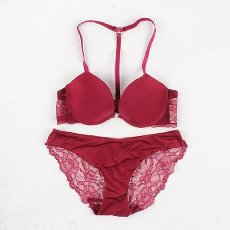 

1 Set Women Sexy underwear set 3/6 Cup Front Closure Underwire Push Up Bra and Comfortable Briefs Red 80