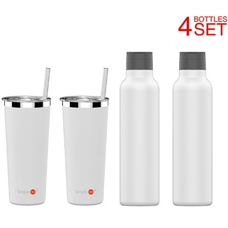 4 Pack SimpleHH Vacuum Insulated Coffee Cup And Leak Proof Water Bottle | Double Walled Stainless Steel Tumbler with straw | Travel Flask Mug | No Sweating, Keeps Your Drink Hot & Cold| (Best Cup To Keep Water Cold)