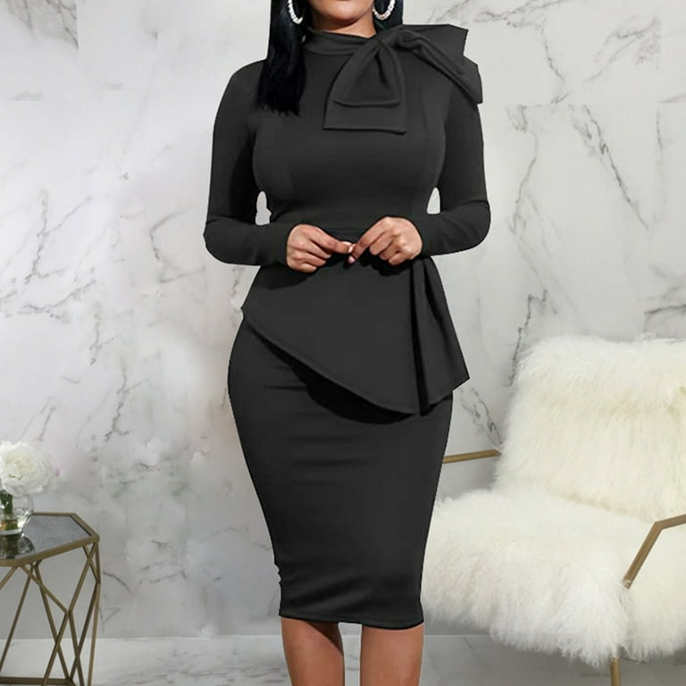 Bodycon Dresses for Women Short/Long Sleeve Plain Slim Fitted Work Dresses  Elegant Formal Dress for for Office Business - Walmart.com