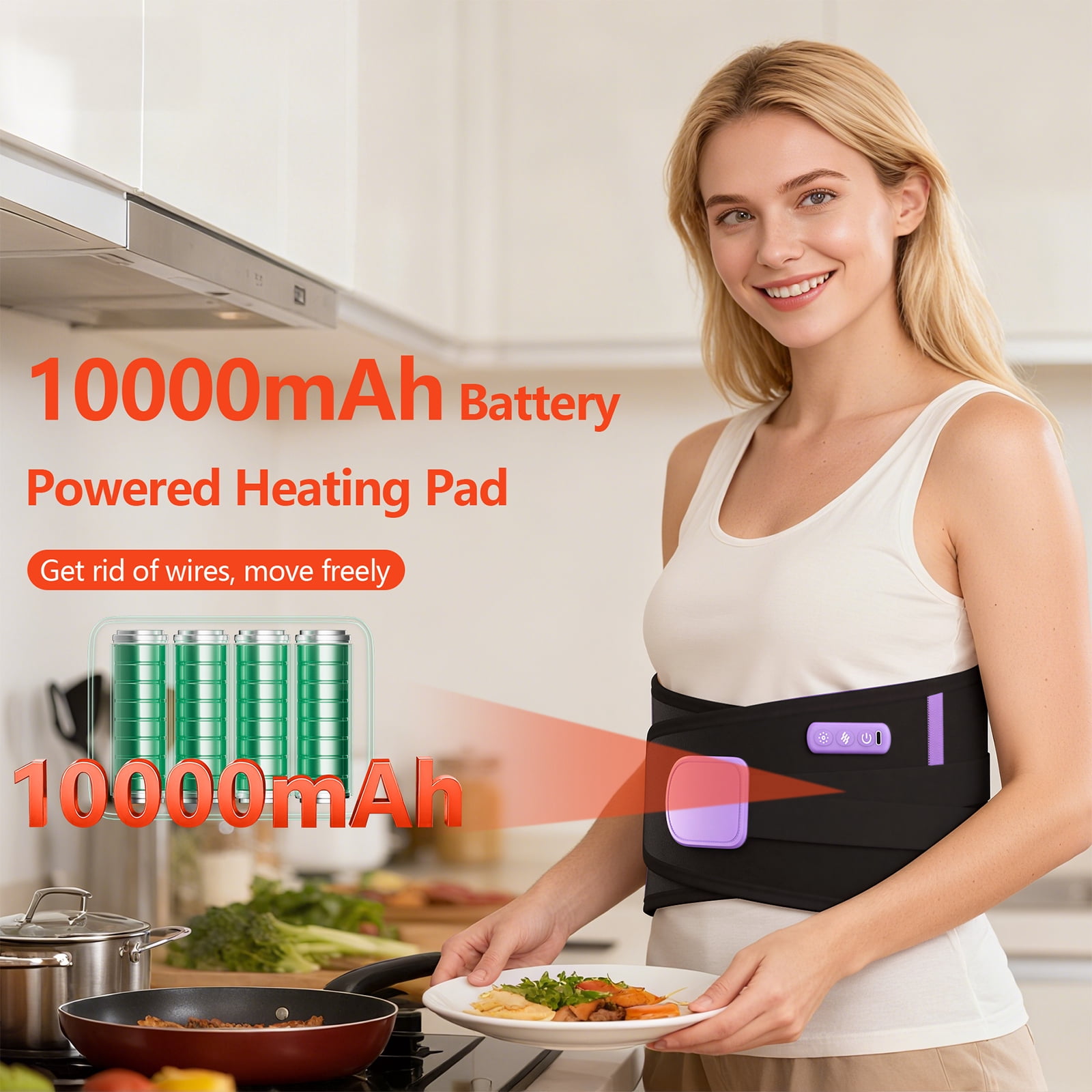 Cordless Heating Pad for Back, 10000mAh Rechargeable Lower Back Heat Pad with Vibration and Airbag Lumbar Support
