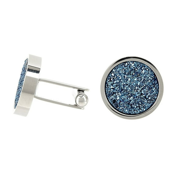 Mens Stainless Steel Cuff Links With Blue Druzi Quartz
