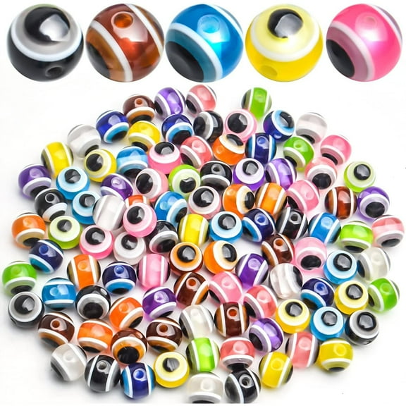 100pcs Round Evil Eye Spacer Beads Mixed Colored Resin Beads Charms Loose Beads ，for Earring Bracelets Necklace Jewelry Beading Project Making，10mm
