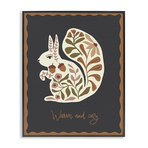 Stupell Industries Autumnal Folk Squirrel Animals Painting Black Framed Art Print Wall Art, 11 x 14
