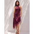 thumbnail image 3 of Women Halter Backless Satin Midi Dress Large Bow Detail Lace Asymmetric Hem for Wedding Guest Cocktail Party, 3 of 7